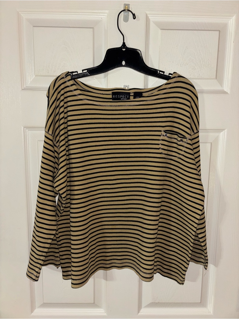 Striped Boatneck Top in Tan and Black